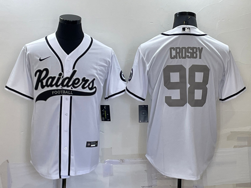 Men's Las Vegas Raiders #98 Maxx Crosby White Grey Cool Base Stitched Baseball Jersey